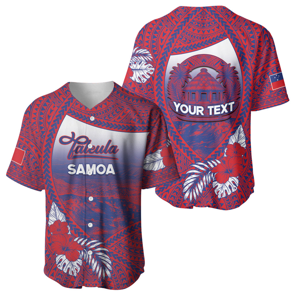 Personalised Faleula Samoa Village Baseball Jersey Falefa Valley Polynesian Tribal Hibiscus Floral