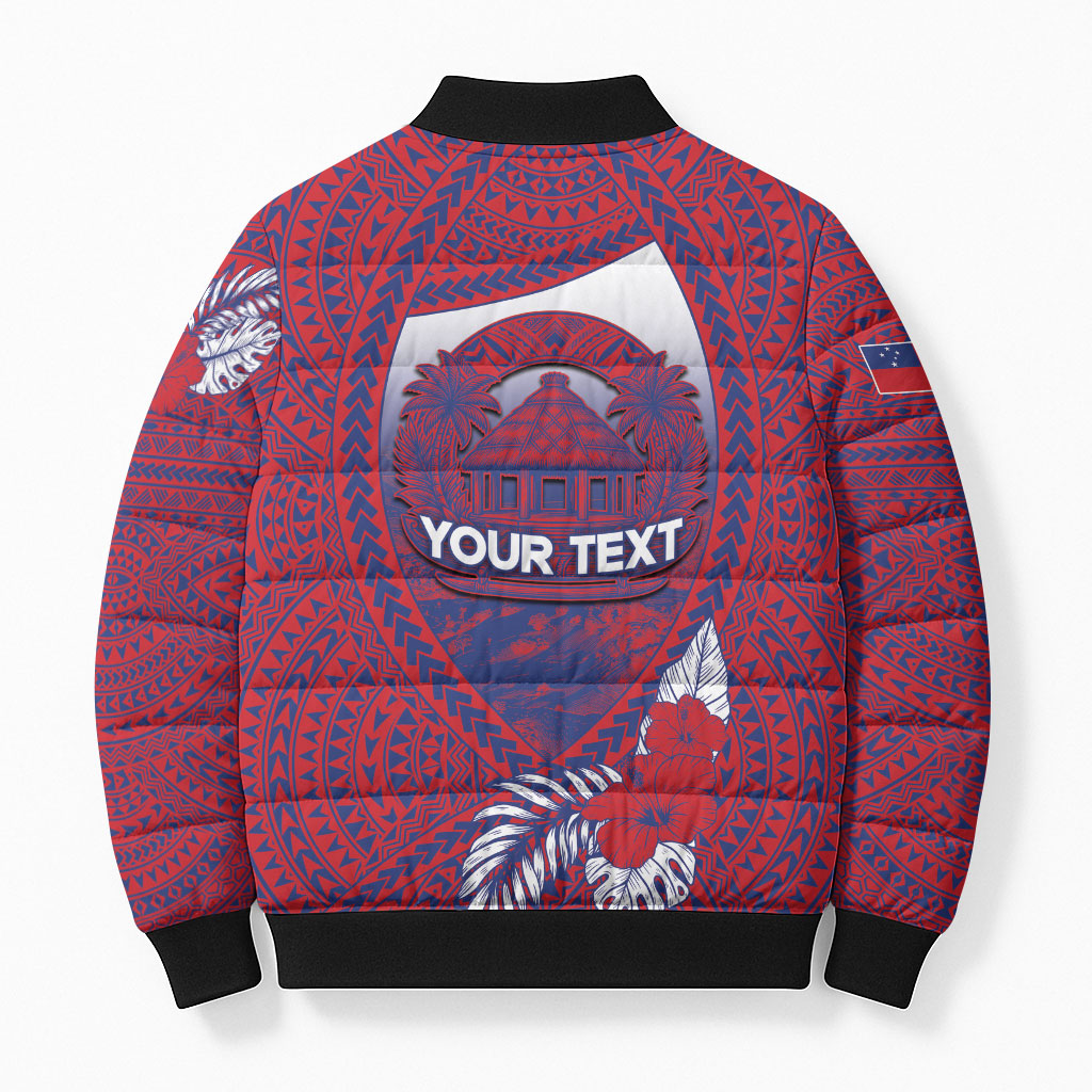 Personalised Faleula Samoa Village Bomber Puffer Jacket Falefa Valley Polynesian Tribal Hibiscus Floral