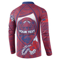 Personalised Faleula Samoa Village Button Sweatshirt Falefa Valley Polynesian Tribal Hibiscus Floral