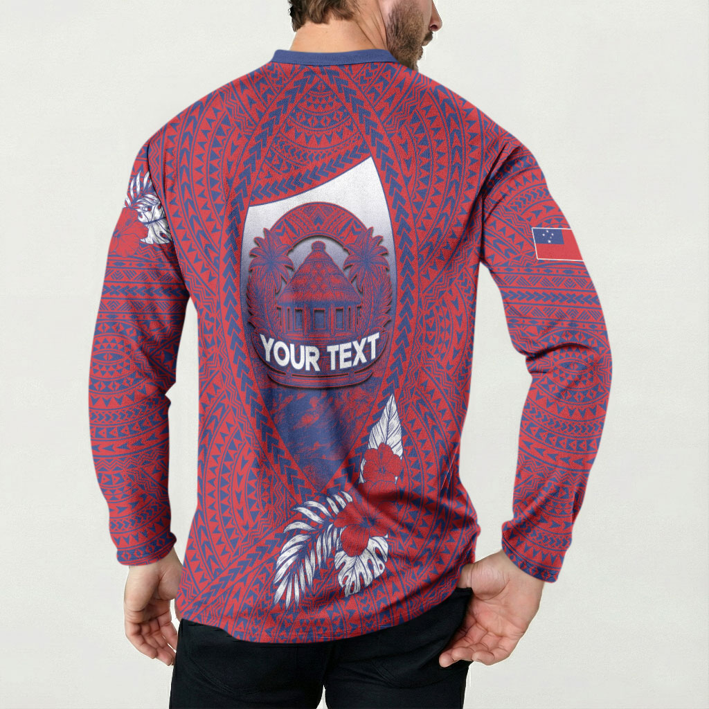 Personalised Faleula Samoa Village Button Sweatshirt Falefa Valley Polynesian Tribal Hibiscus Floral