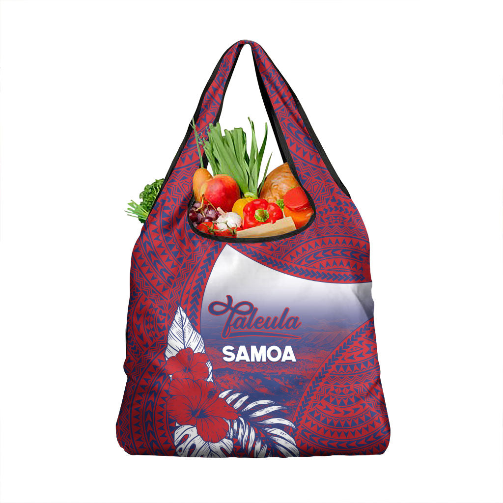 Faleula Samoa Village Grocery Bag Falefa Valley Polynesian Tribal Hibiscus Floral