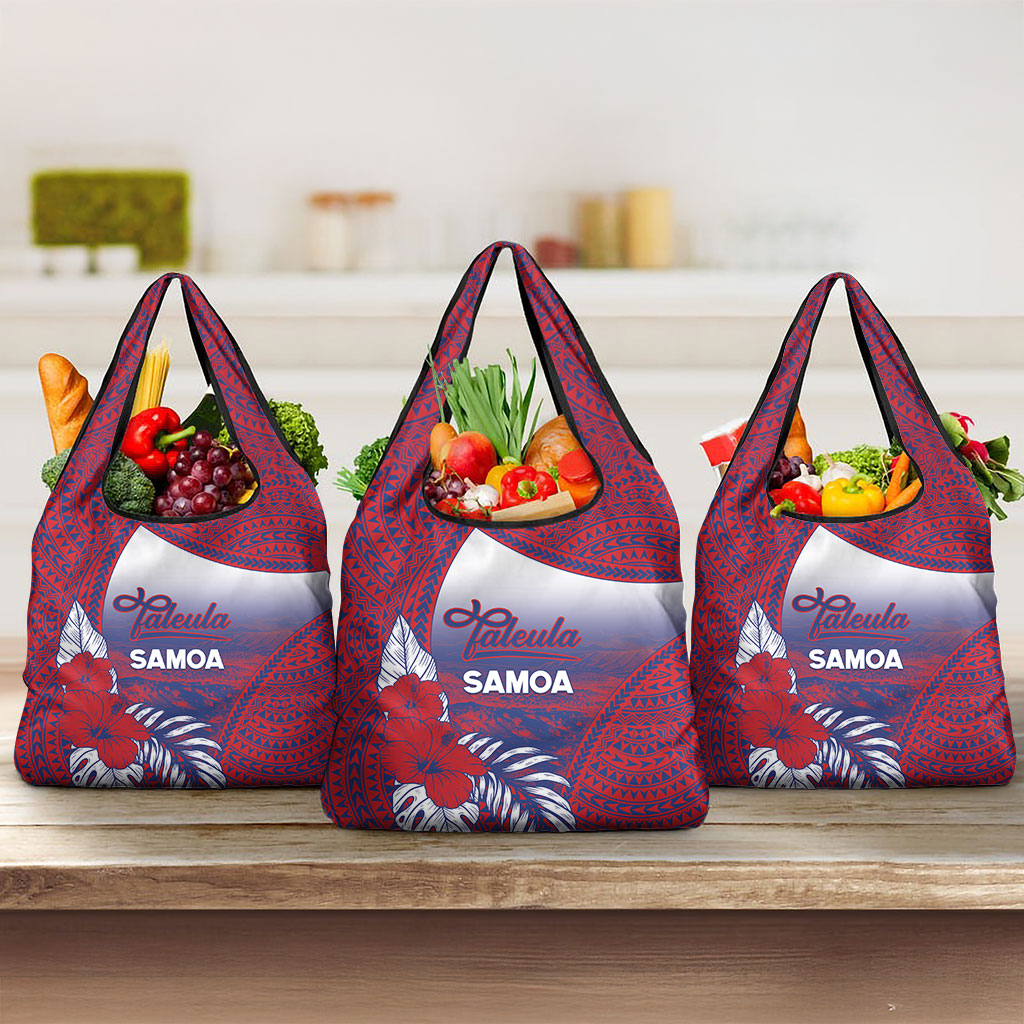 Faleula Samoa Village Grocery Bag Falefa Valley Polynesian Tribal Hibiscus Floral