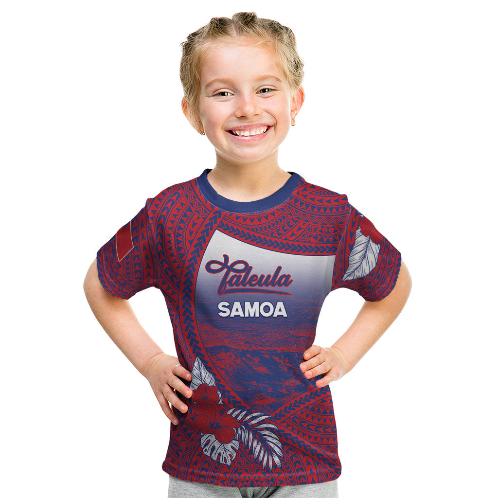 Personalised Faleula Samoa Village Kid T Shirt Falefa Valley Polynesian Tribal Hibiscus Floral