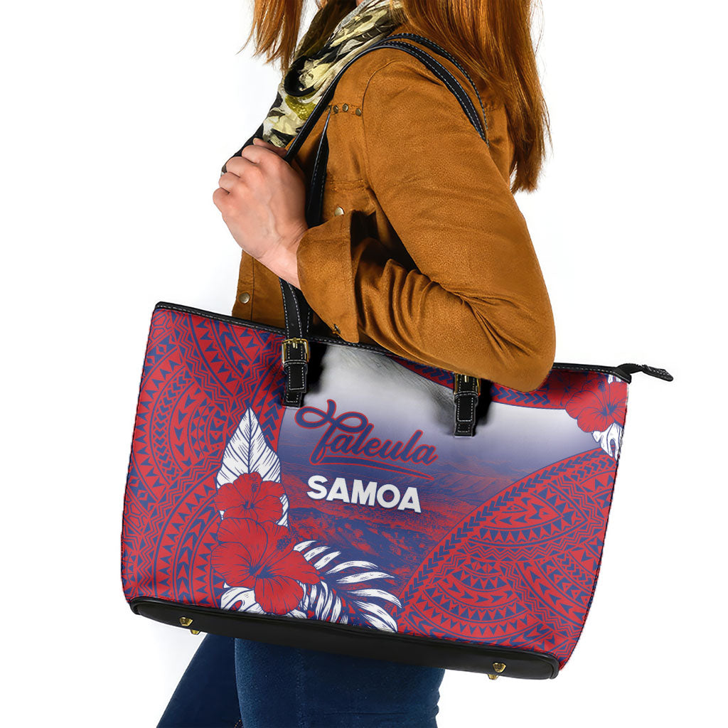 Faleula Samoa Village Leather Tote Bag Falefa Valley Polynesian Tribal Hibiscus Floral