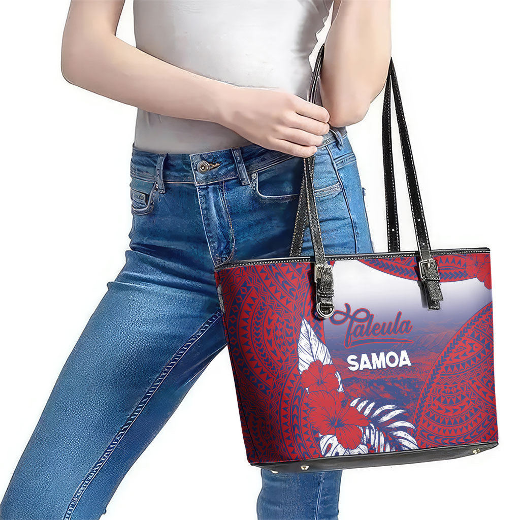 Faleula Samoa Village Leather Tote Bag Falefa Valley Polynesian Tribal Hibiscus Floral