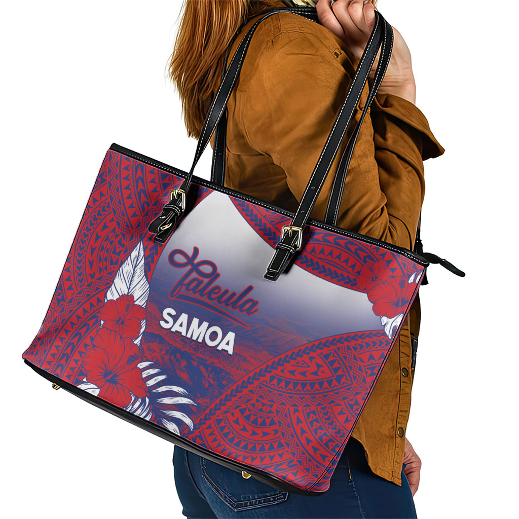 Faleula Samoa Village Leather Tote Bag Falefa Valley Polynesian Tribal Hibiscus Floral