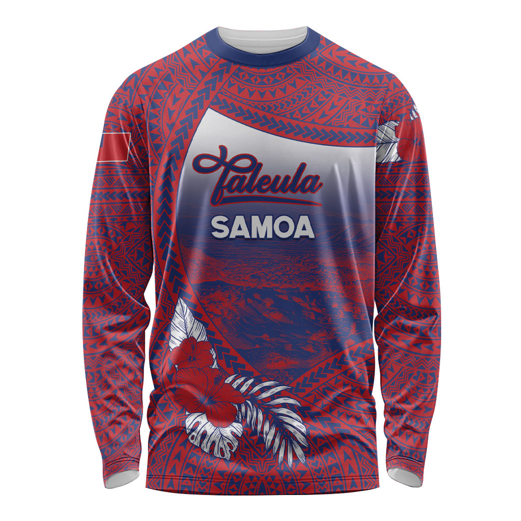 Personalised Faleula Samoa Village Long Sleeve Shirt Falefa Valley Polynesian Tribal Hibiscus Floral DT05 Unisex Red - Polynesian Pride