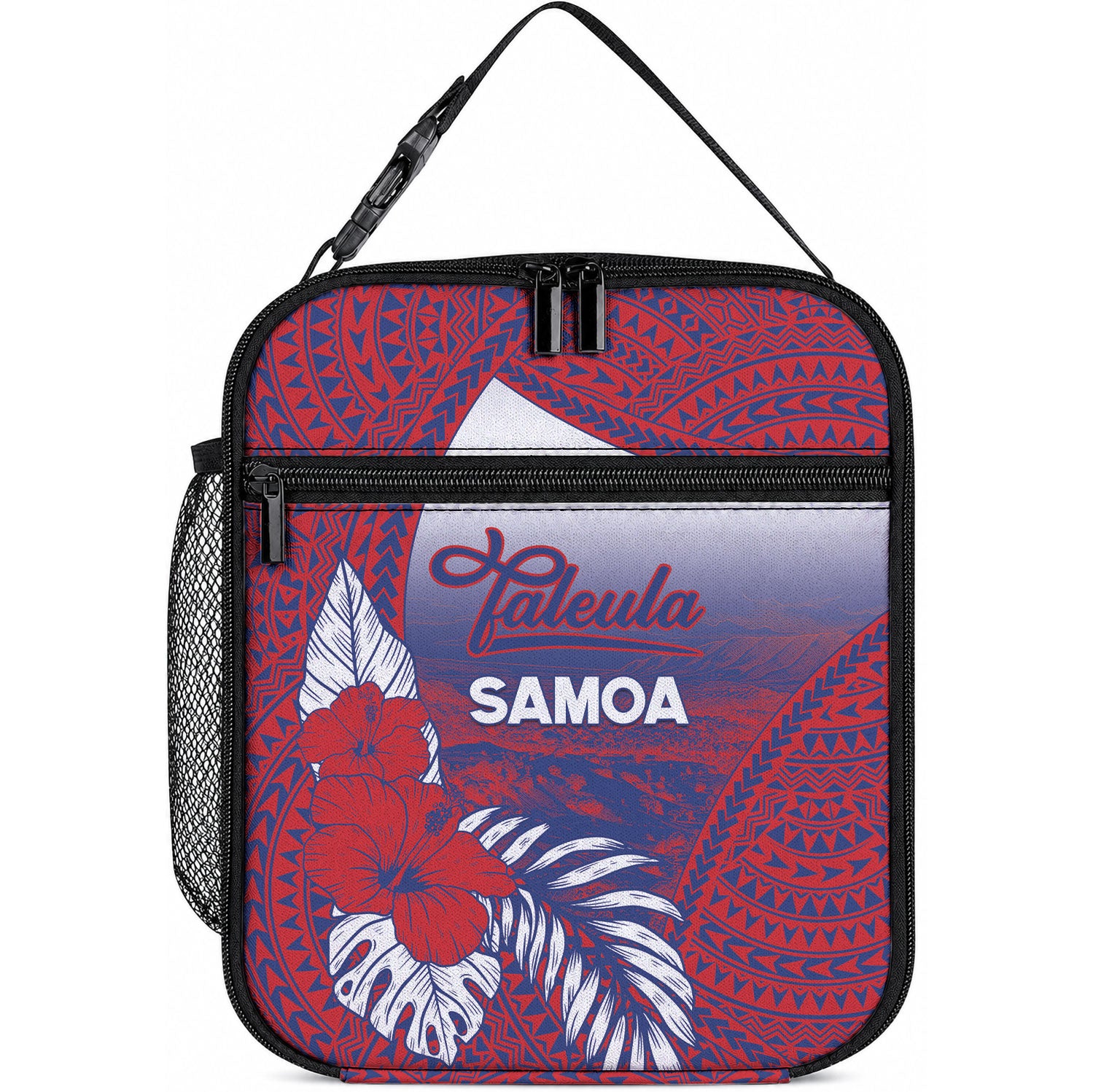 Faleula Samoa Village Lunch Bag Falefa Valley Polynesian Tribal Hibiscus Floral DT05 10.2 × 8.3 × 4.3 inch Red - Polynesian Pride