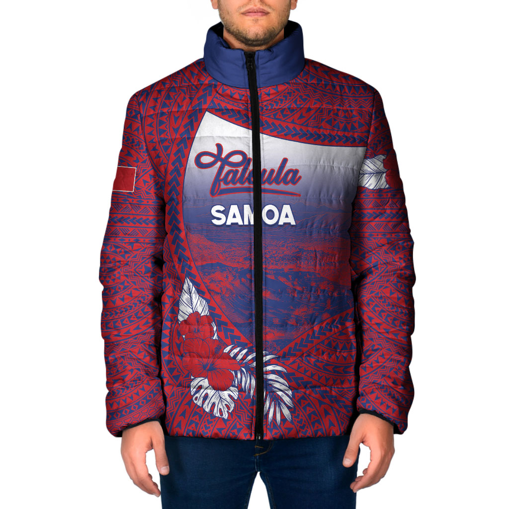 Personalised Faleula Samoa Village Padded Jacket Falefa Valley Polynesian Tribal Hibiscus Floral