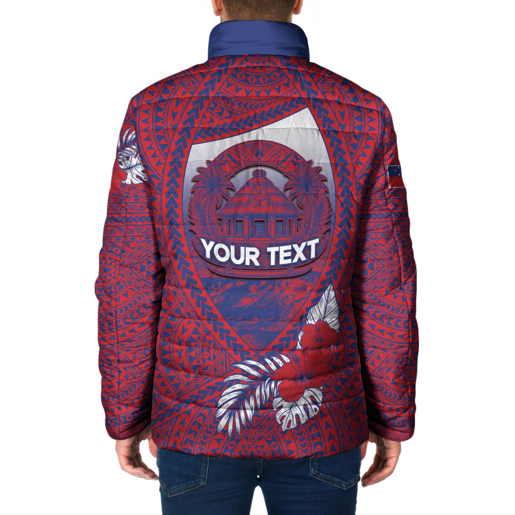 Personalised Faleula Samoa Village Padded Jacket Falefa Valley Polynesian Tribal Hibiscus Floral
