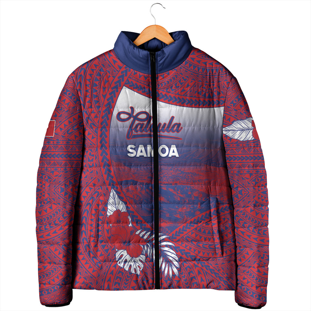 Personalised Faleula Samoa Village Padded Jacket Falefa Valley Polynesian Tribal Hibiscus Floral