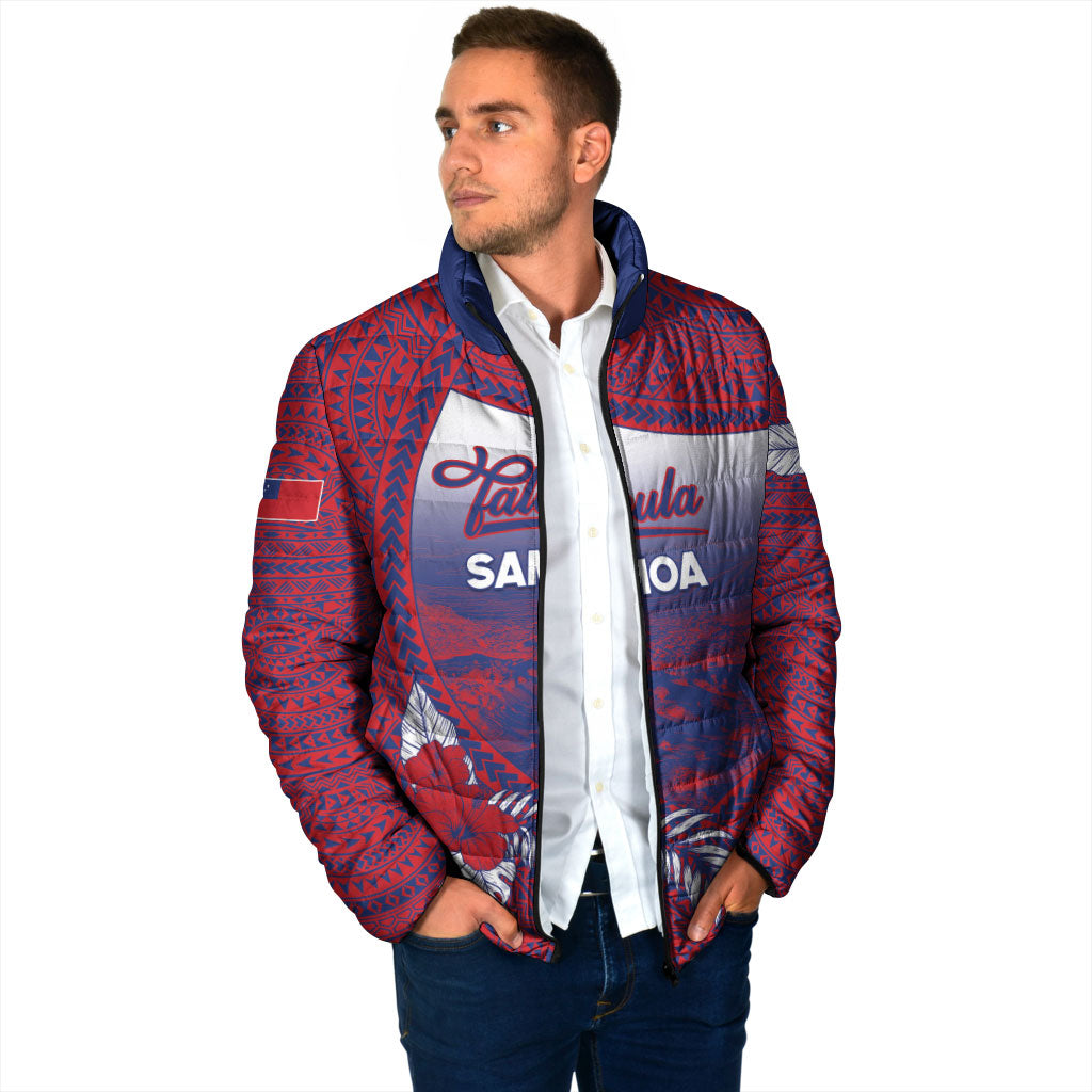 Personalised Faleula Samoa Village Padded Jacket Falefa Valley Polynesian Tribal Hibiscus Floral