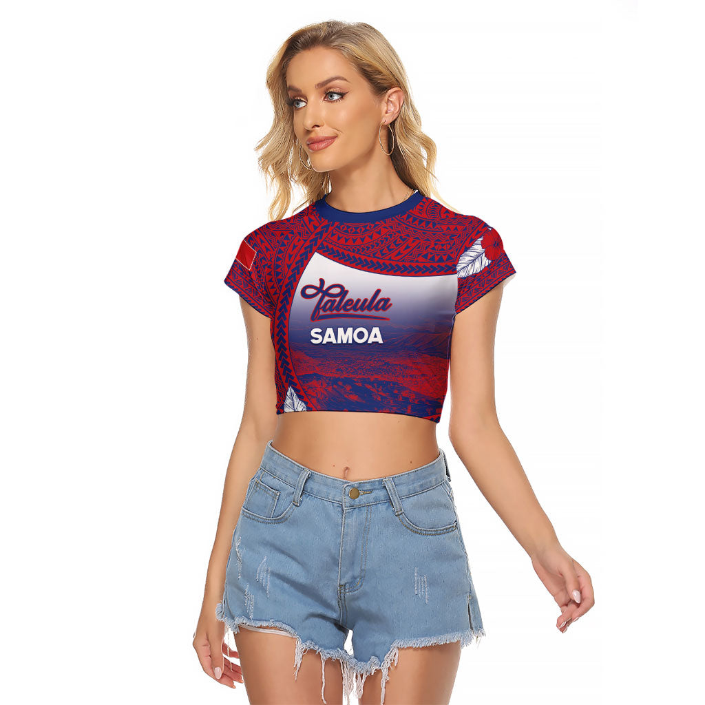 Personalised Faleula Samoa Village Raglan Cropped T Shirt Falefa Valley Polynesian Tribal Hibiscus Floral