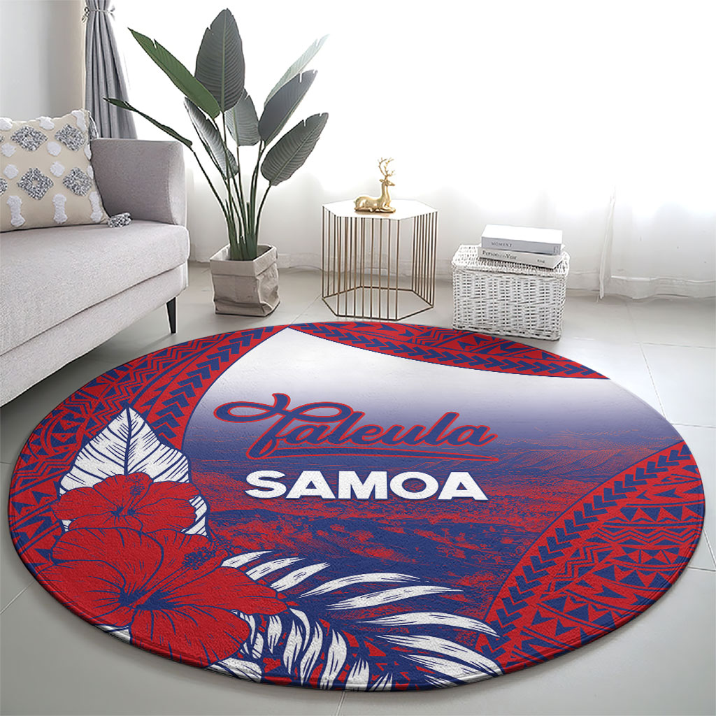 Faleula Samoa Village Round Carpet Falefa Valley Polynesian Tribal Hibiscus Floral