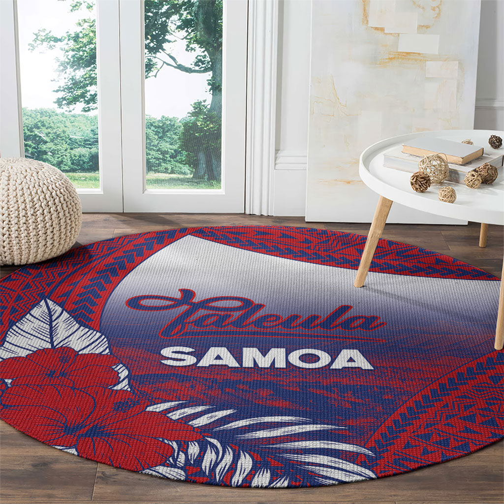 Faleula Samoa Village Round Carpet Falefa Valley Polynesian Tribal Hibiscus Floral