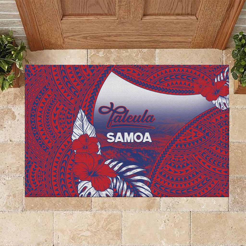 Faleula Samoa Village Rubber Doormat Falefa Valley Polynesian Tribal Hibiscus Floral
