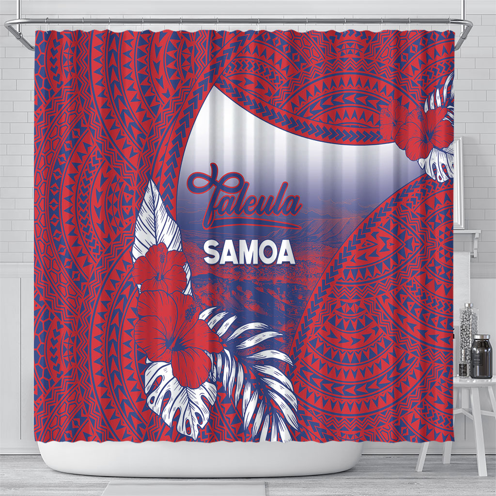 Faleula Samoa Village Shower Curtain Falefa Valley Polynesian Tribal Hibiscus Floral