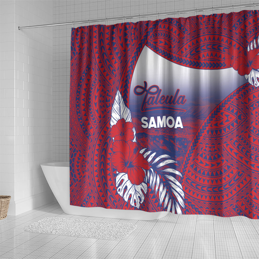 Faleula Samoa Village Shower Curtain Falefa Valley Polynesian Tribal Hibiscus Floral