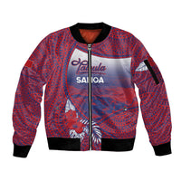 Personalised Faleula Samoa Village Sleeve Zip Bomber Jacket Falefa Valley Polynesian Tribal Hibiscus Floral