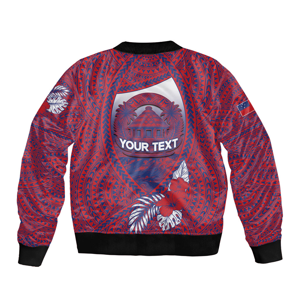 Personalised Faleula Samoa Village Sleeve Zip Bomber Jacket Falefa Valley Polynesian Tribal Hibiscus Floral