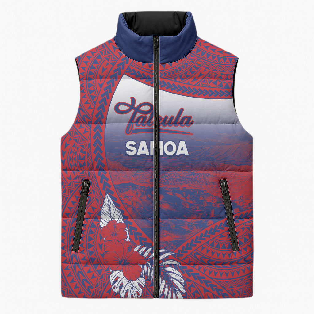 Personalised Faleula Samoa Village Sleeveless Puffer Jacket Falefa Valley Polynesian Tribal Hibiscus Floral
