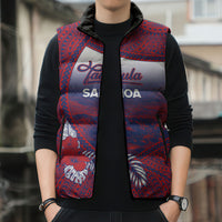Personalised Faleula Samoa Village Sleeveless Puffer Jacket Falefa Valley Polynesian Tribal Hibiscus Floral