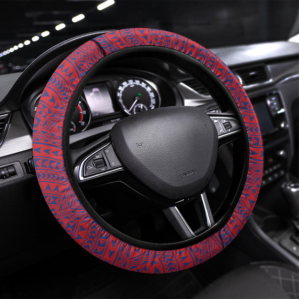 Faleula Samoa Village Steering Wheel Cover Falefa Valley Polynesian Tribal Hibiscus Floral