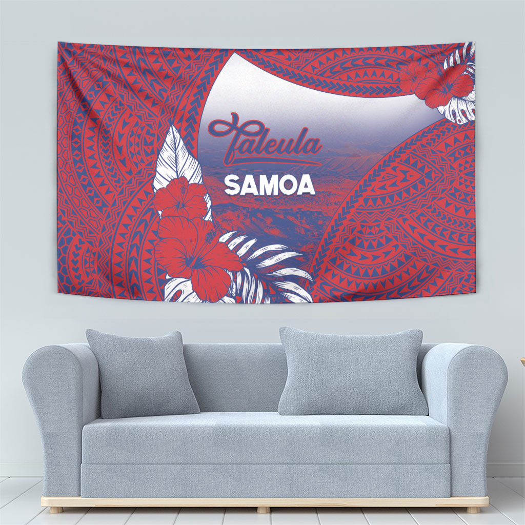 Faleula Samoa Village Tapestry Falefa Valley Polynesian Tribal Hibiscus Floral