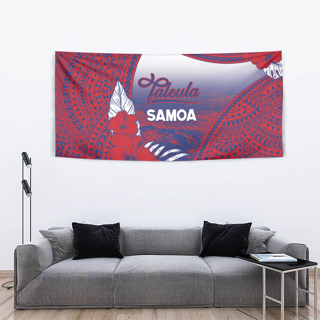 Faleula Samoa Village Tapestry Falefa Valley Polynesian Tribal Hibiscus Floral