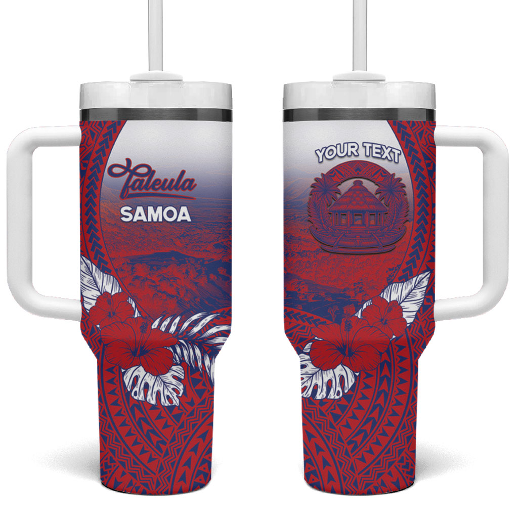 Personalised Faleula Samoa Village Tumbler With Handle Falefa Valley Polynesian Tribal Hibiscus Floral