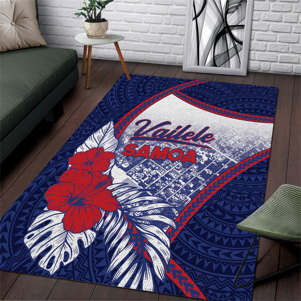 Vailele Samoa Village Area Rug Map Polynesian Tribal Hibiscus Floral