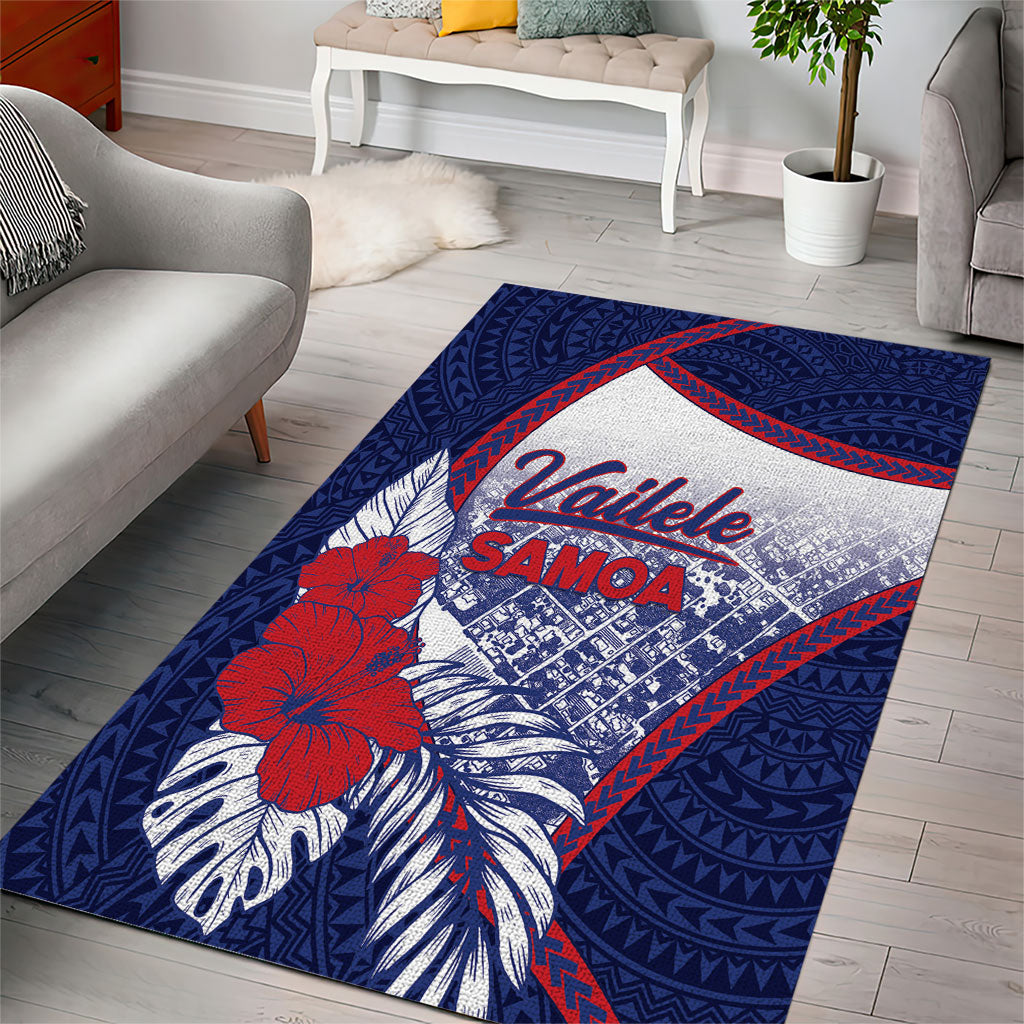 Vailele Samoa Village Area Rug Map Polynesian Tribal Hibiscus Floral