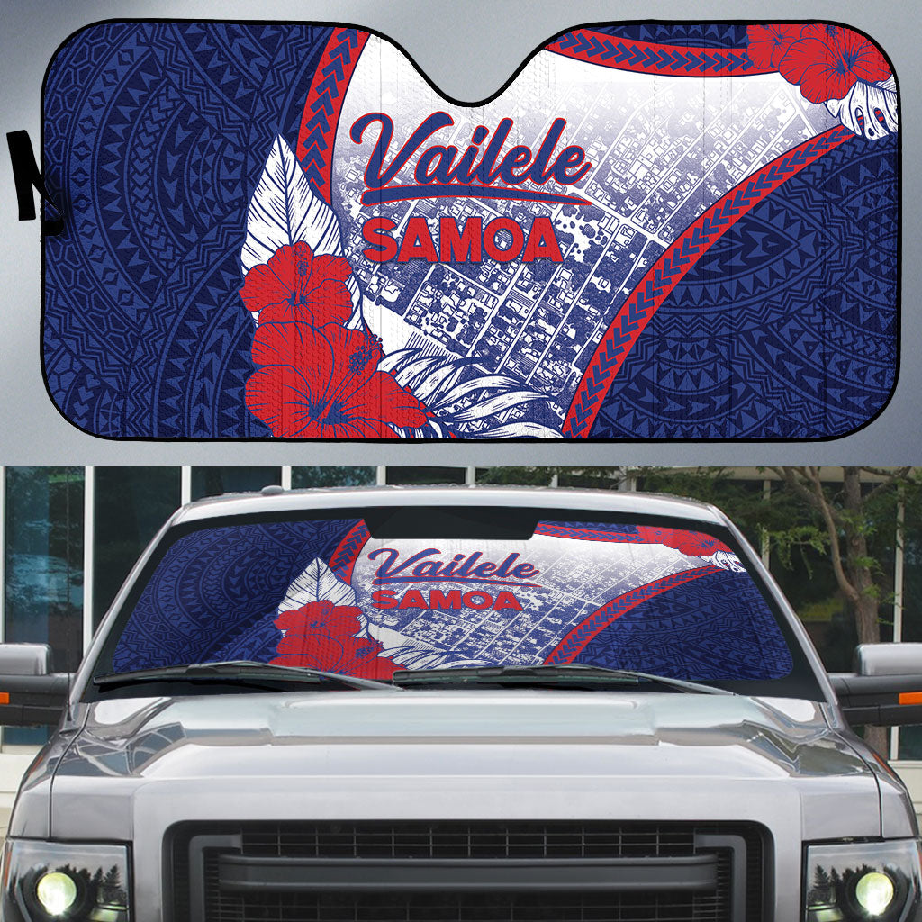 Vailele Samoa Village Auto Sun Shade Map Polynesian Tribal Hibiscus Floral