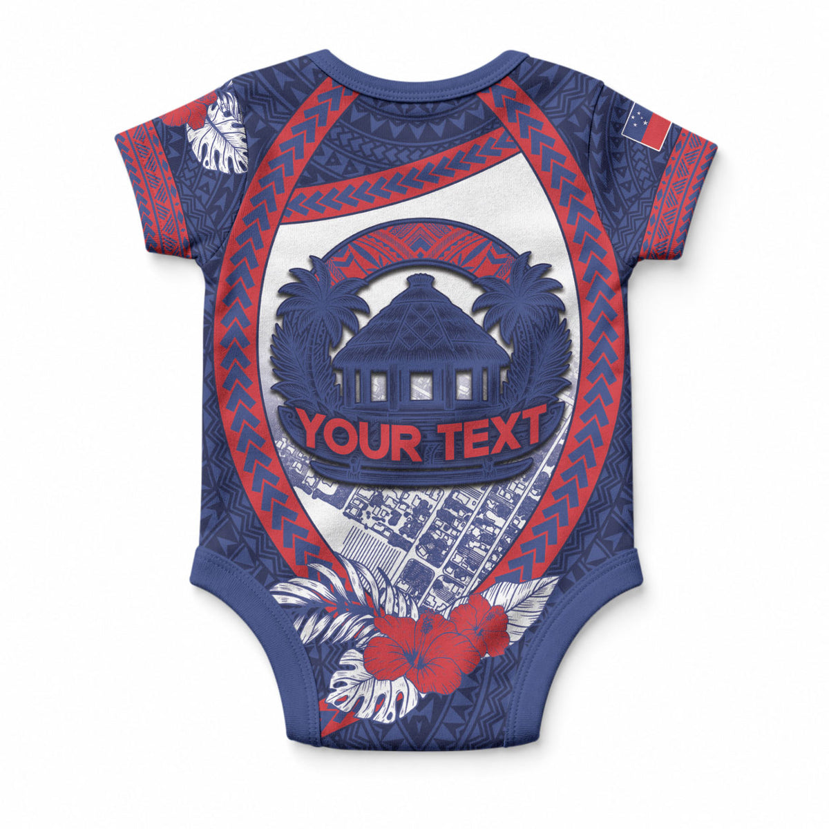 Personalised Vailele Samoa Village Baby Onesie Map Polynesian Tribal Hibiscus Floral