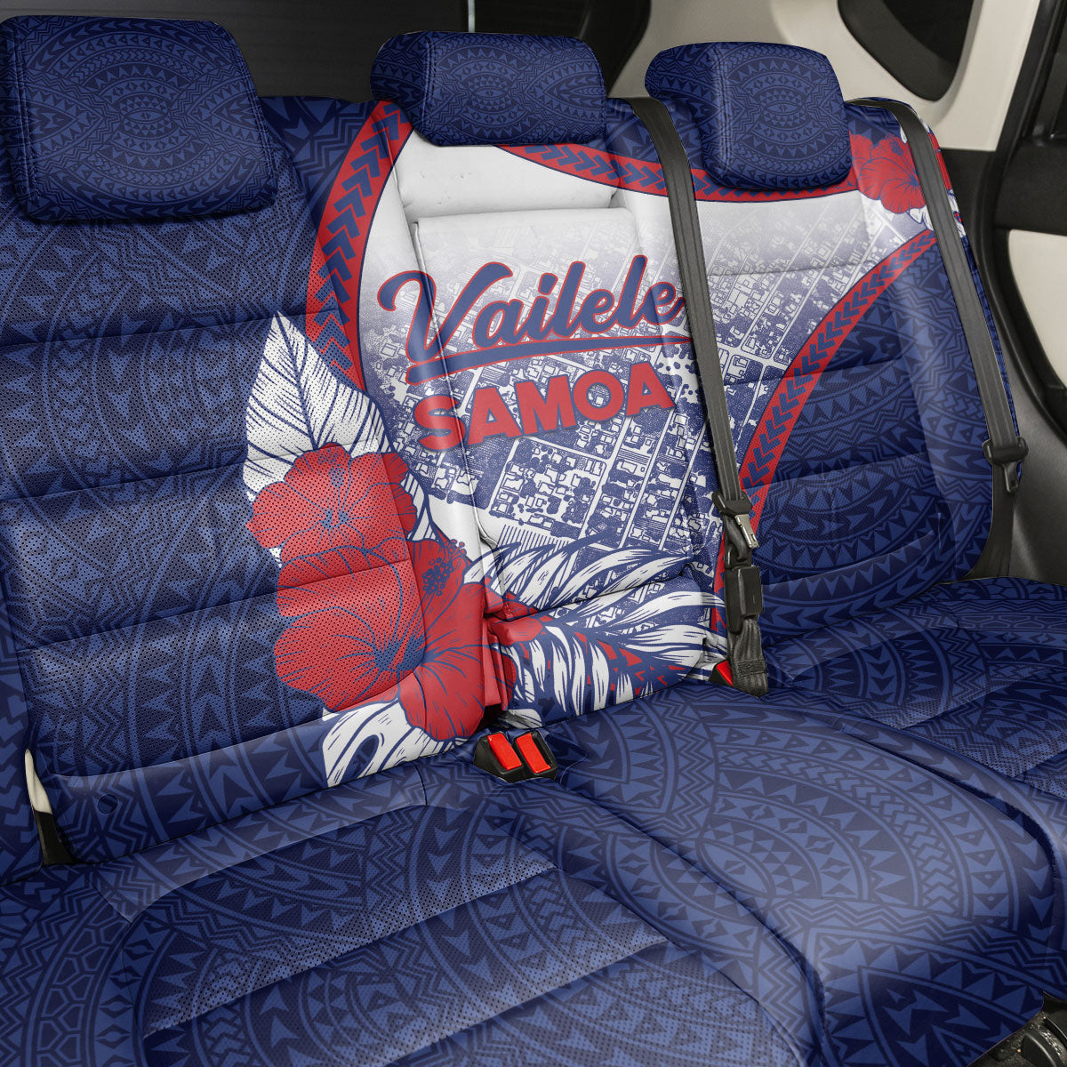 Vailele Samoa Village Back Car Seat Cover Map Polynesian Tribal Hibiscus Floral