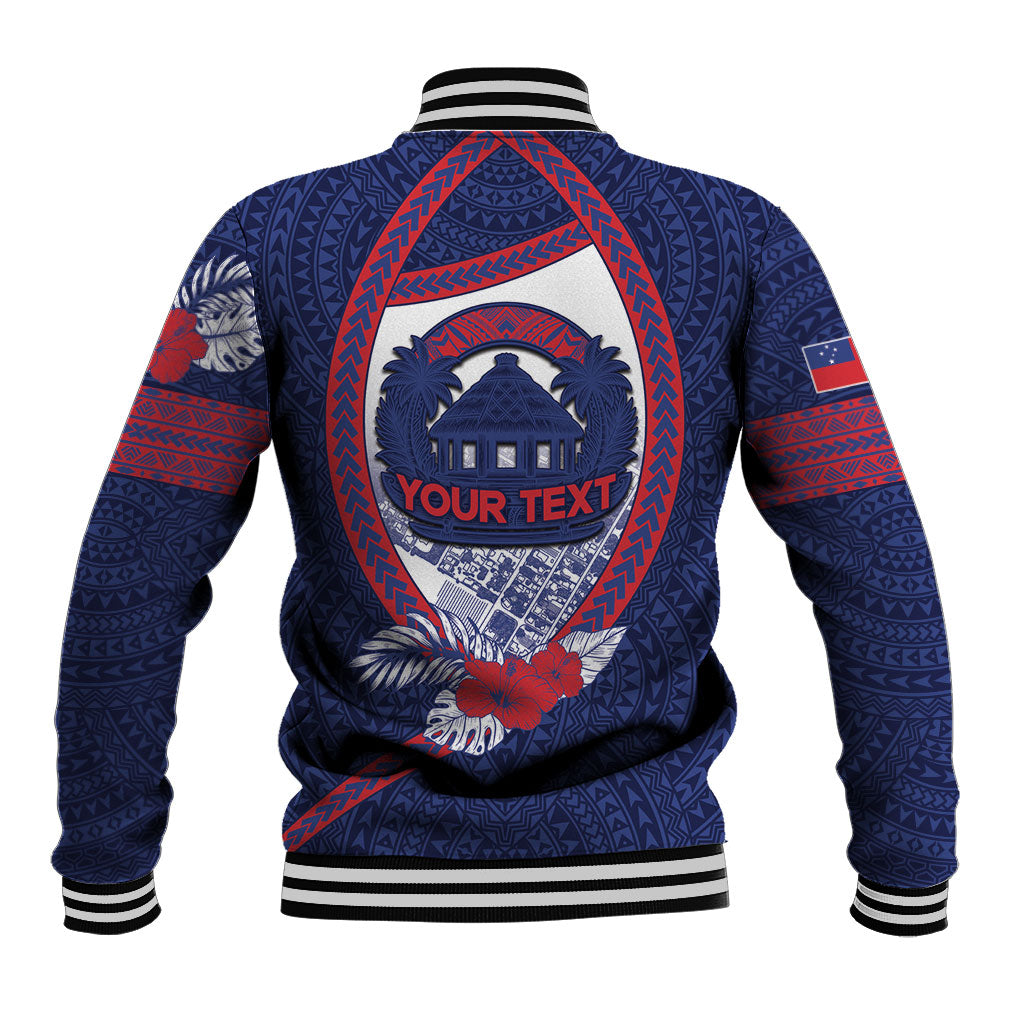 Personalised Vailele Samoa Village Baseball Jacket Map Polynesian Tribal Hibiscus Floral