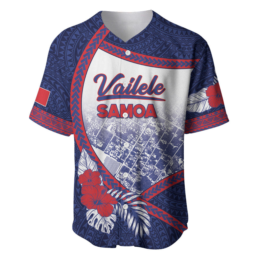 Personalised Vailele Samoa Village Baseball Jersey Map Polynesian Tribal Hibiscus Floral