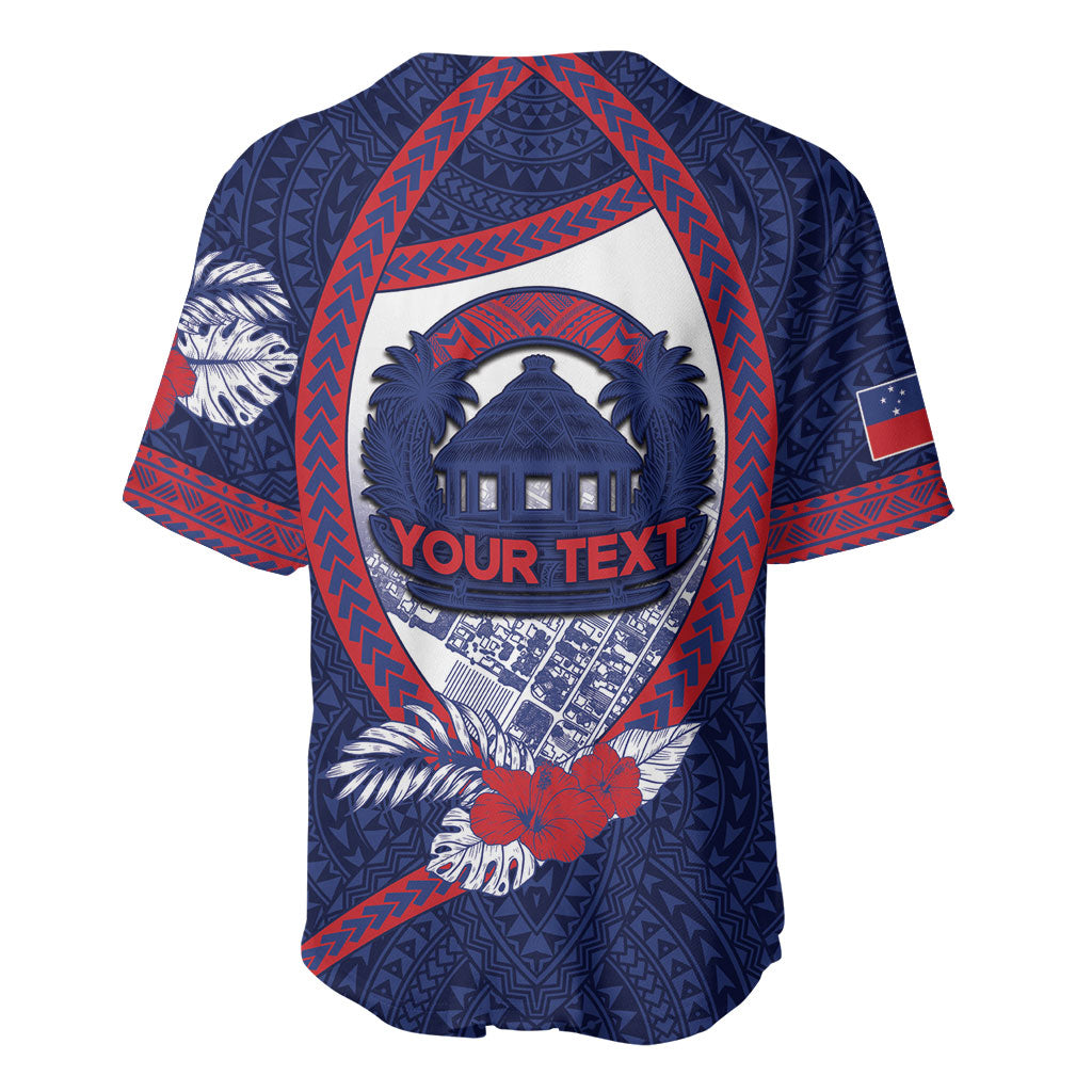 Personalised Vailele Samoa Village Baseball Jersey Map Polynesian Tribal Hibiscus Floral