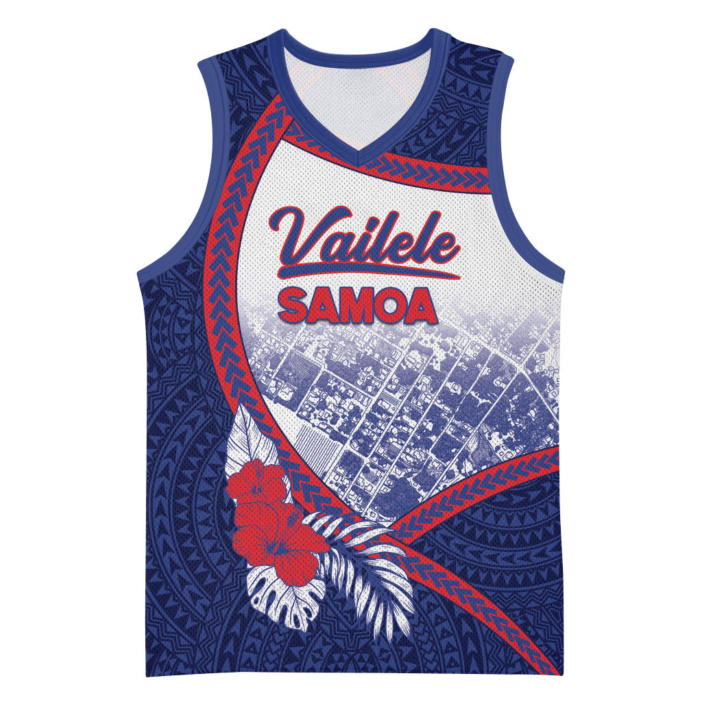 Personalised Vailele Samoa Village Basketball Jersey Map Polynesian Tribal Hibiscus Floral