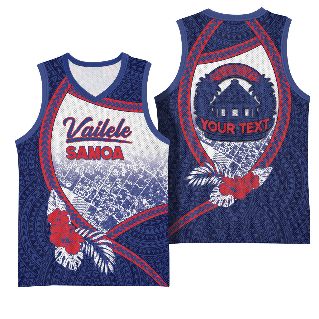 Personalised Vailele Samoa Village Basketball Jersey Map Polynesian Tribal Hibiscus Floral