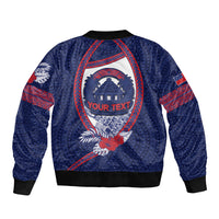 Personalised Vailele Samoa Village Bomber Jacket Map Polynesian Tribal Hibiscus Floral
