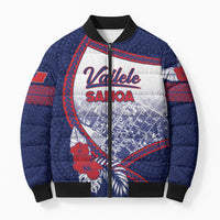 Personalised Vailele Samoa Village Bomber Puffer Jacket Map Polynesian Tribal Hibiscus Floral