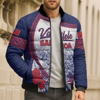 Personalised Vailele Samoa Village Bomber Puffer Jacket Map Polynesian Tribal Hibiscus Floral