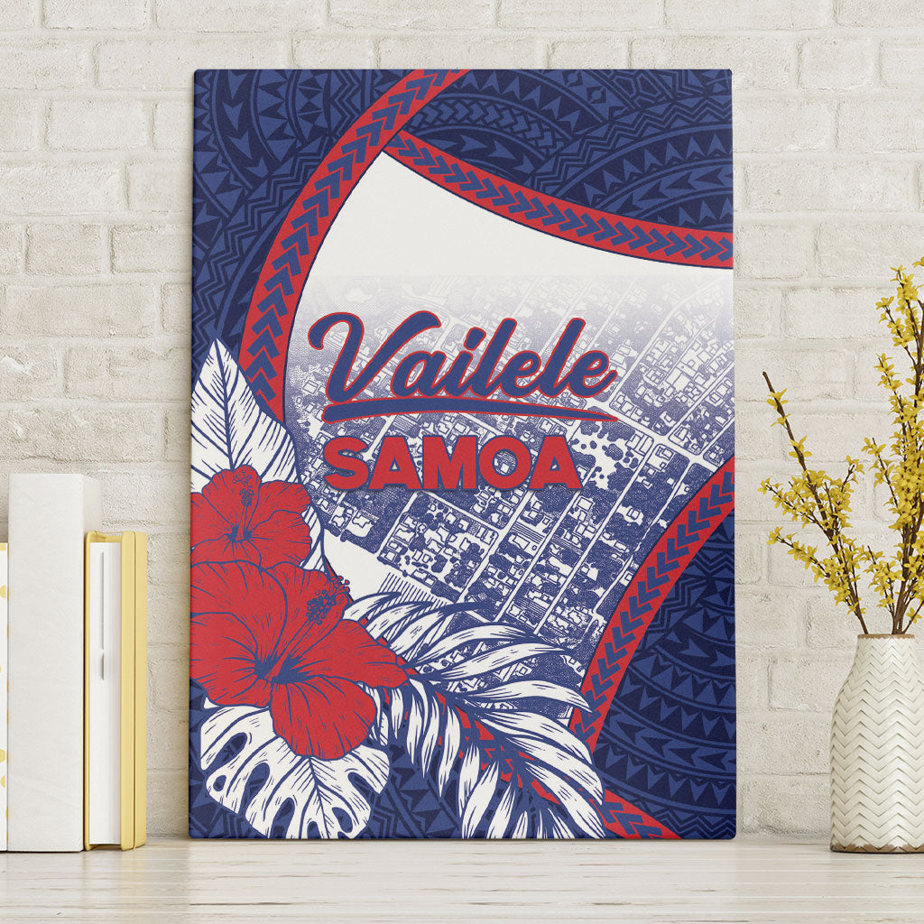 Vailele Samoa Village Canvas Wall Art Map Polynesian Tribal Hibiscus Floral DT05 Without Frame Navy - Polynesian Pride