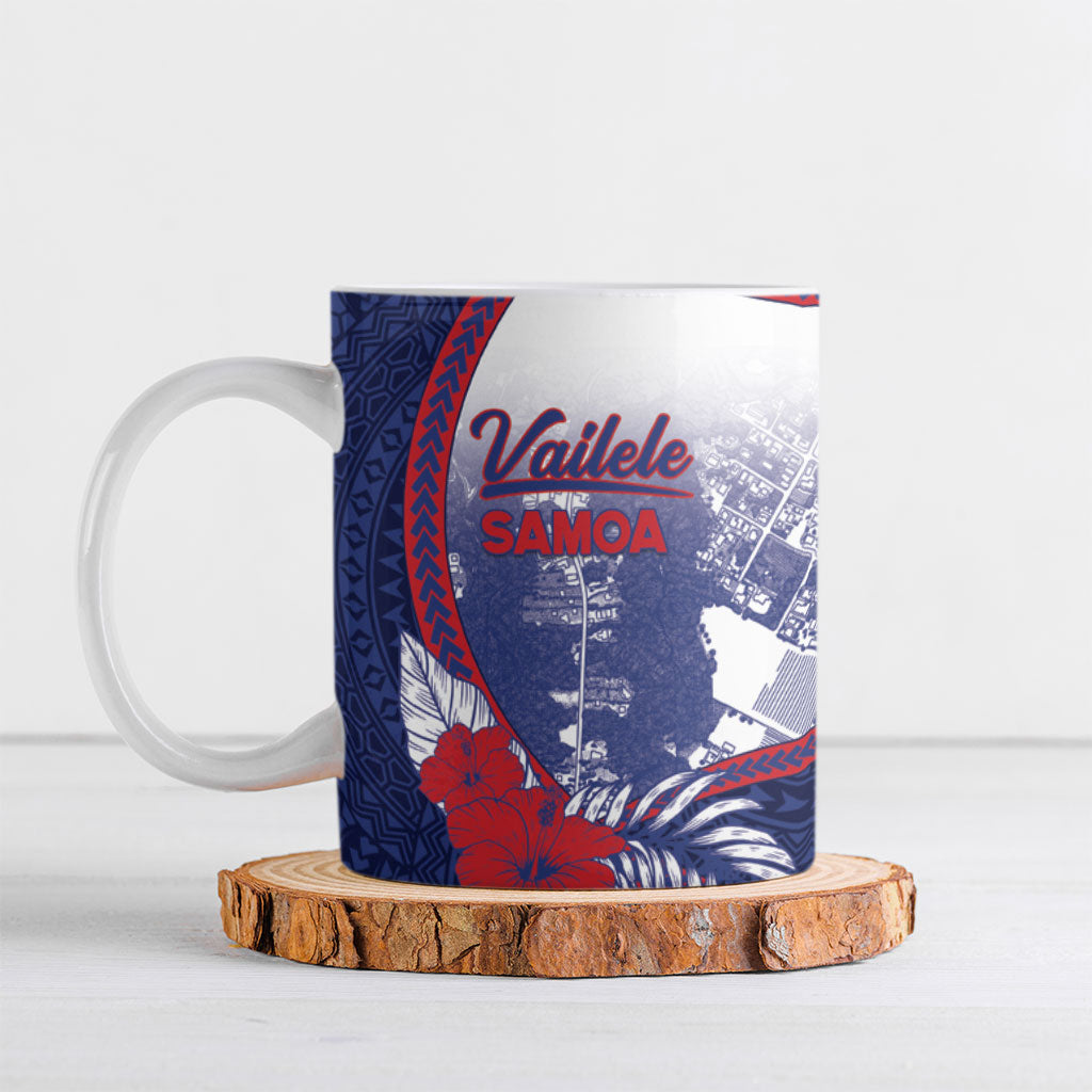 Personalised Vailele Samoa Village Ceramic Mug Map Polynesian Tribal Hibiscus Floral