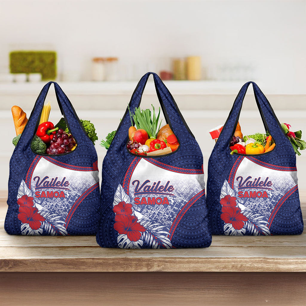 Vailele Samoa Village Grocery Bag Map Polynesian Tribal Hibiscus Floral
