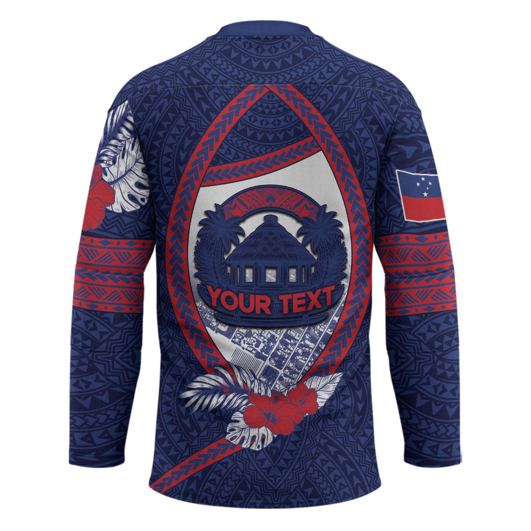 Personalised Vailele Samoa Village Hockey Jersey Map Polynesian Tribal Hibiscus Floral
