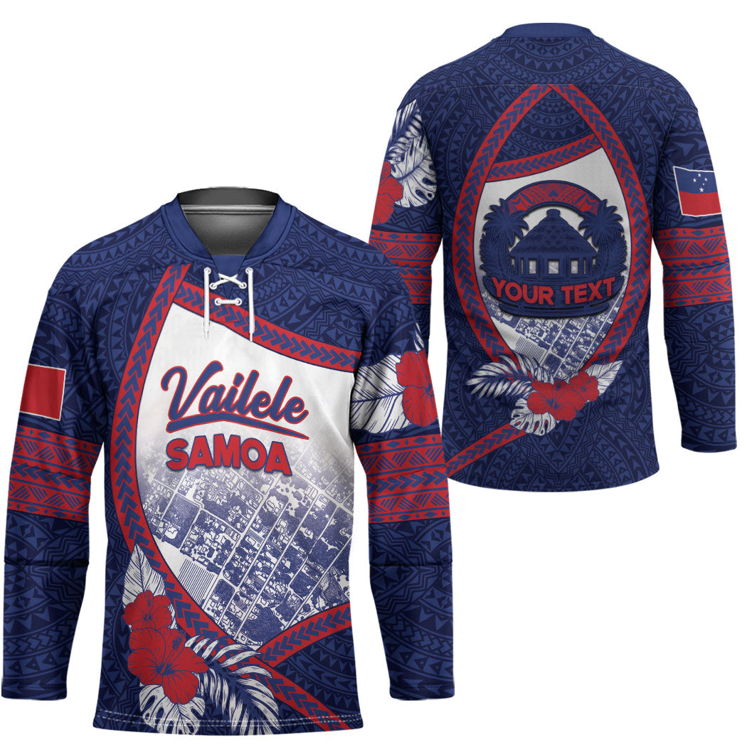 Personalised Vailele Samoa Village Hockey Jersey Map Polynesian Tribal Hibiscus Floral