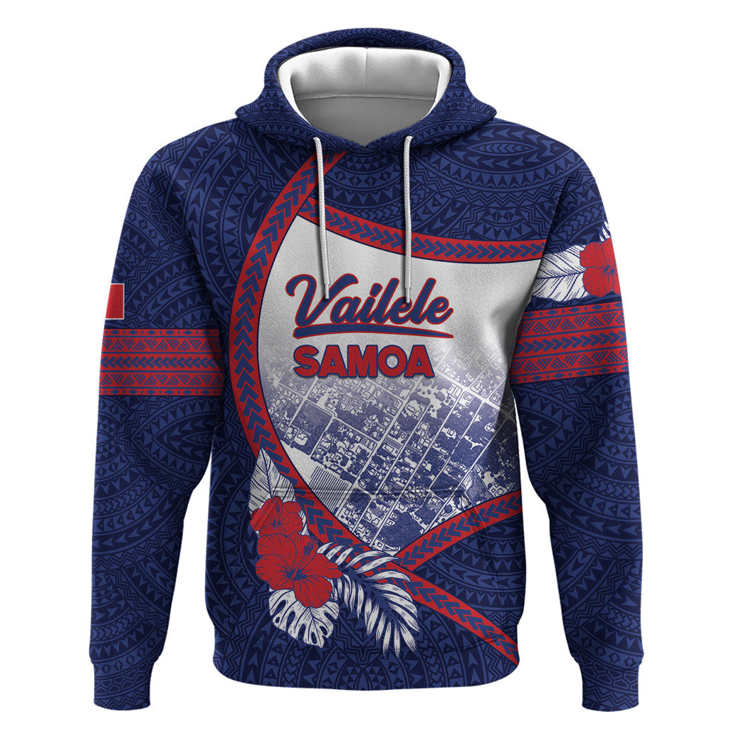 Personalised Vailele Samoa Village Hoodie Map Polynesian Tribal Hibiscus Floral