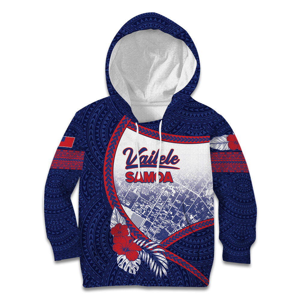 Personalised Vailele Samoa Village Kid Hoodie Map Polynesian Tribal Hibiscus Floral